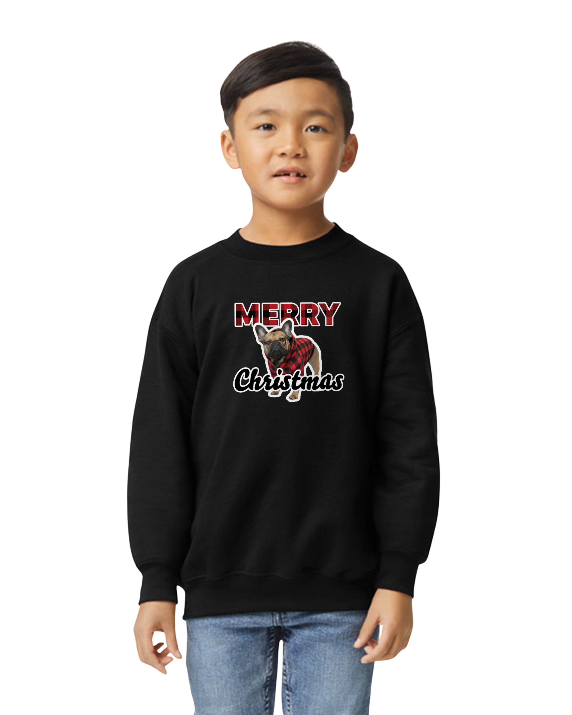Merry Christmas Kids Sweatshirt Featuring Flannel