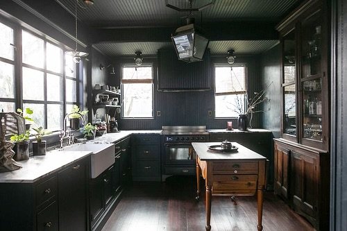 Yesterday I showed the ceiling detail of this kitchen, and today we&rsquo;re showing the before &amp; after. Every &ldquo;old house detail&rdquo; added was completely new to this space or salvaged from some of our favorite local vendors. The beadboar