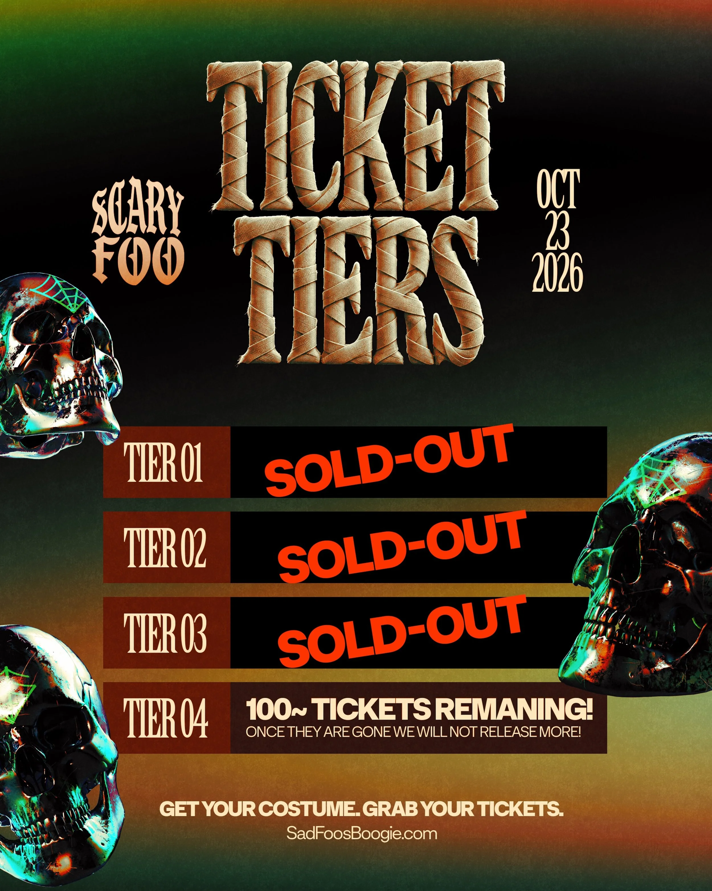 We are down to our last tickets! 🤯👻🎃 Last set of tickets now available! 🎟️ LINK IN OUR BIO