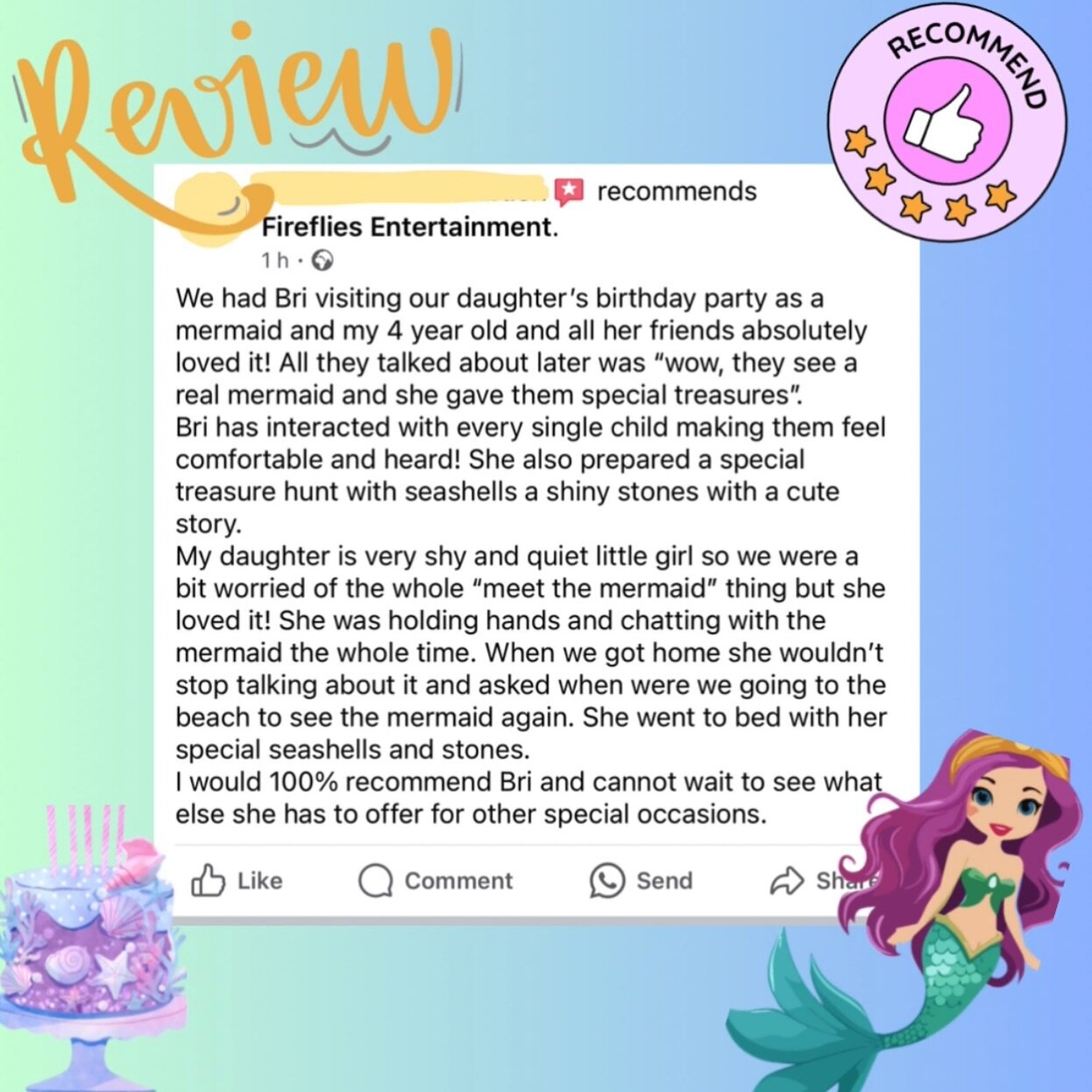 loved receiving our first review and hearing that the mermaid visit on Sunday made such an impact 🧜🏻&zwj;♀️ 🥹 we had so much fun and sounds like all the children did too 💛

exactly why I&rsquo;ve opened this business, I absolutely love getting to