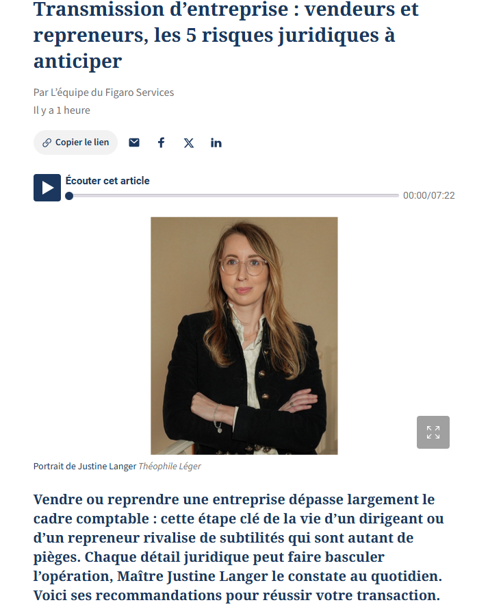 Article Le Figaro - Transmission d’entreprise