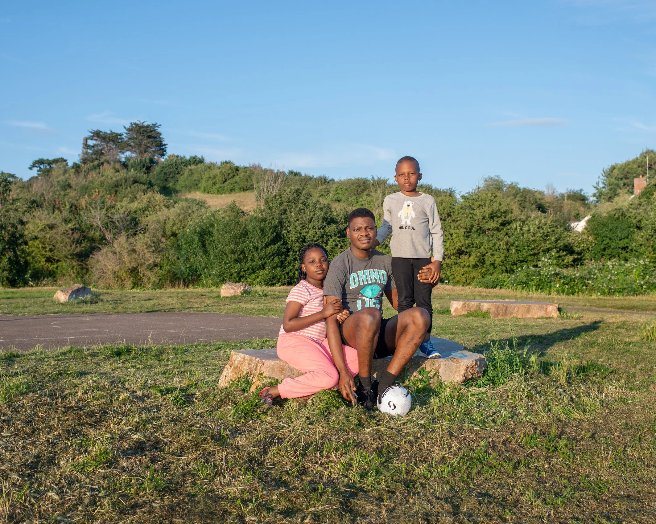 Caleb and his children Dorcas and Solomon, Playing Fields