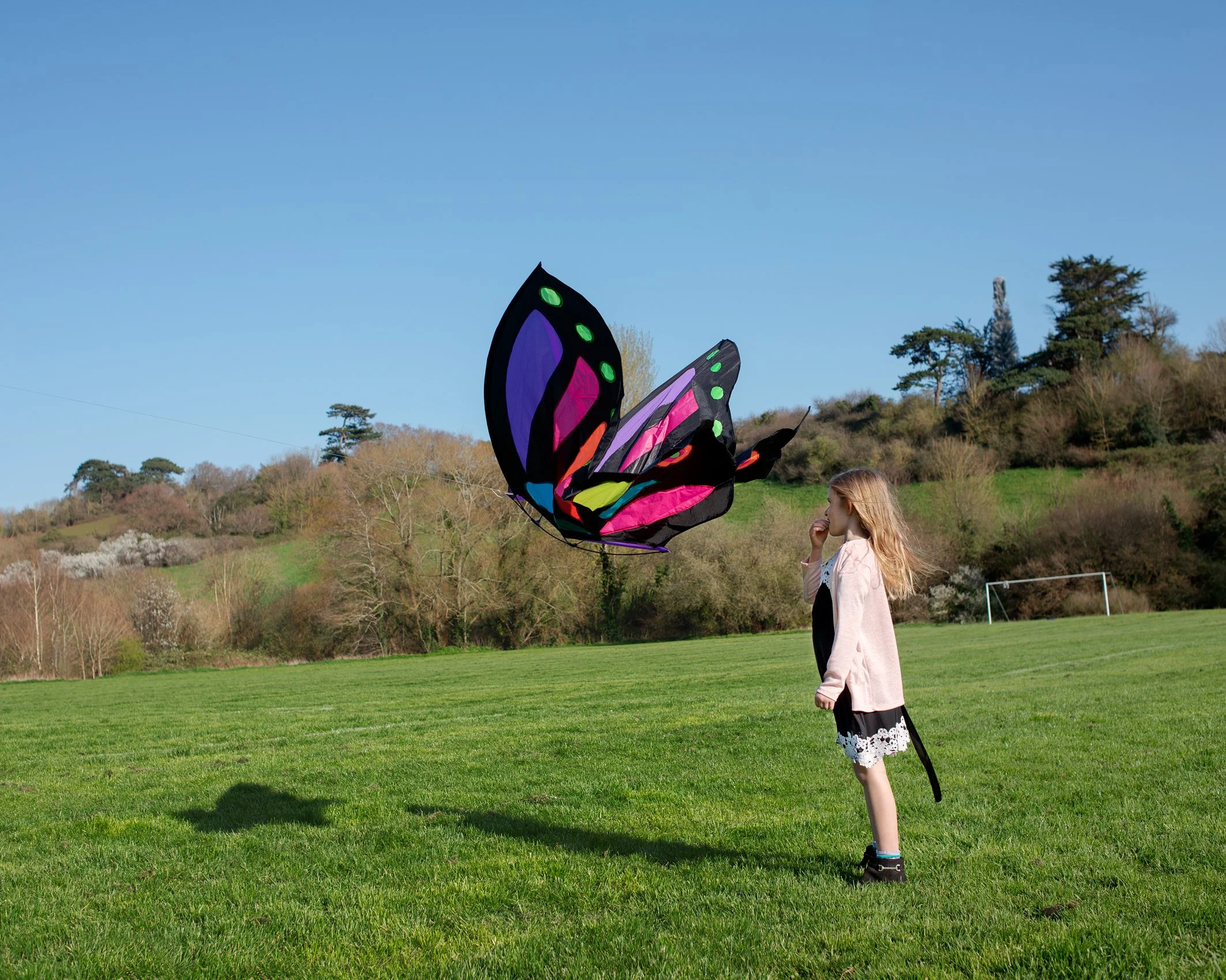 Young girl with kite, Playing Fields