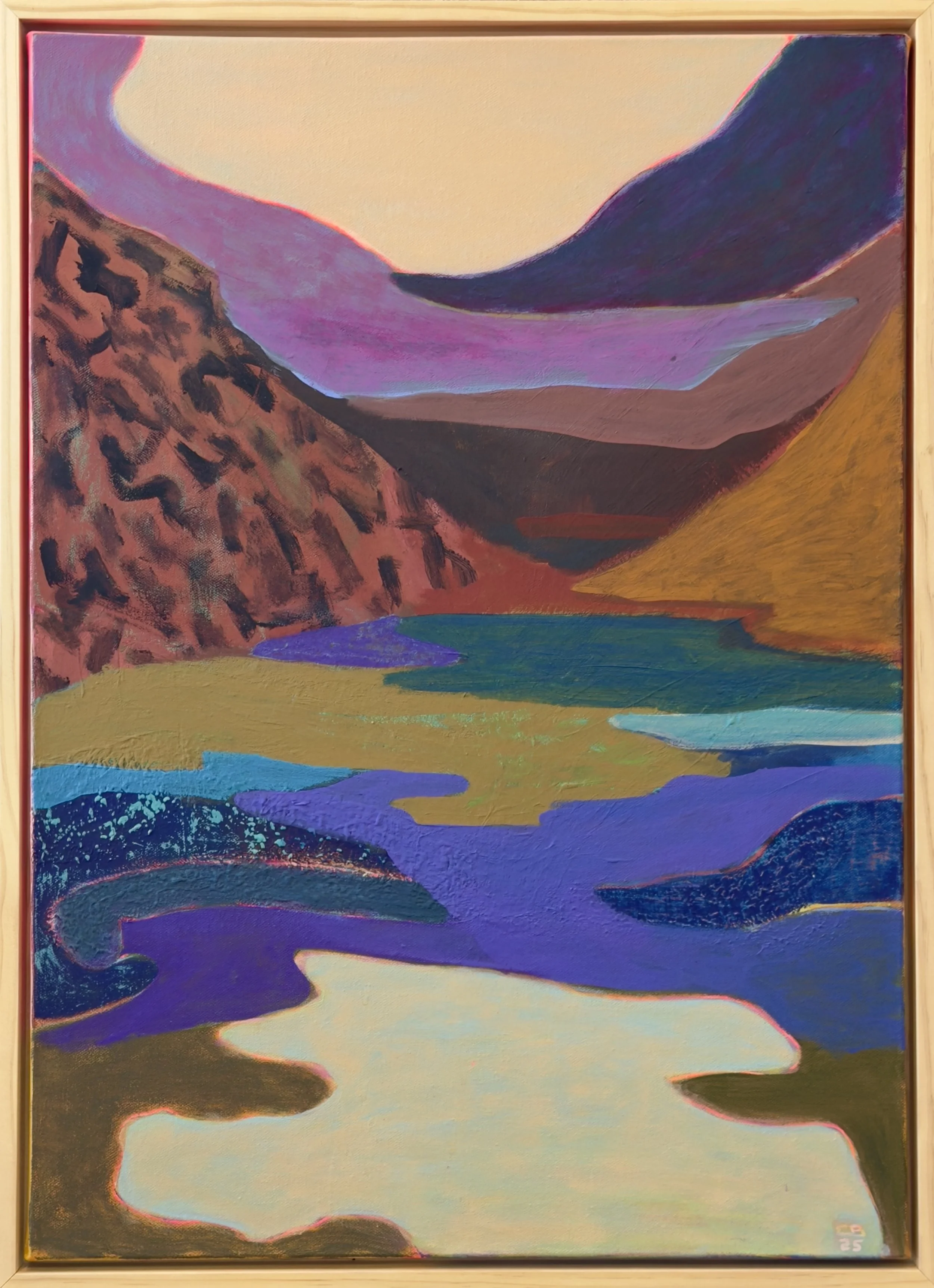 Caroline Burdett, Melt, Acrylic and mixed media on canvas in light wood floater frame, 2026