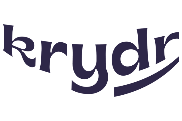 Logo med navnet 'krydr' i mørkeblå farve med en kurvet skrifttype.
