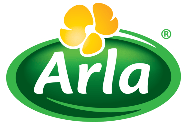 Arla logo med en gul kløver og grøn oval baggrund