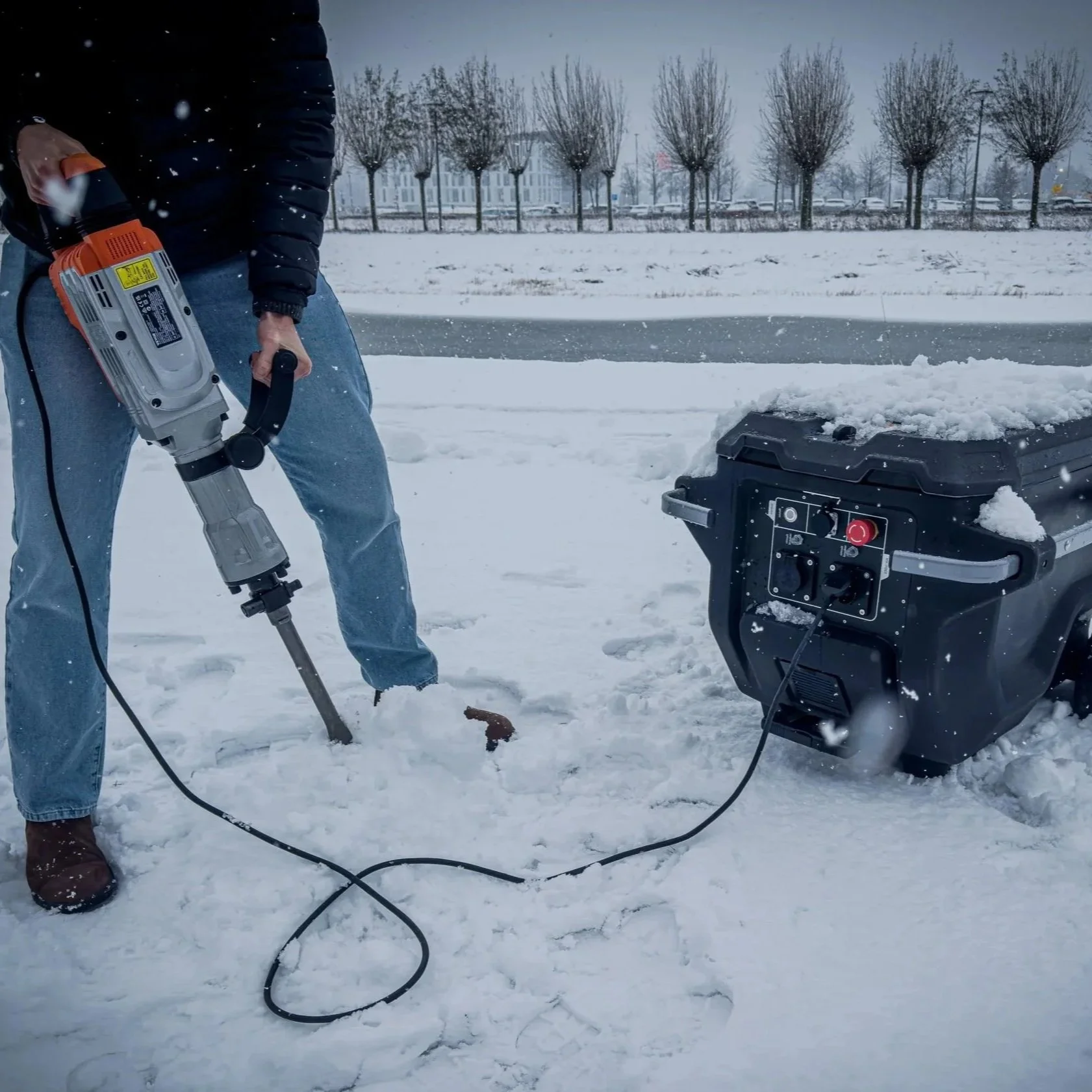 A person using the Renset in snowy environment with a breaker.