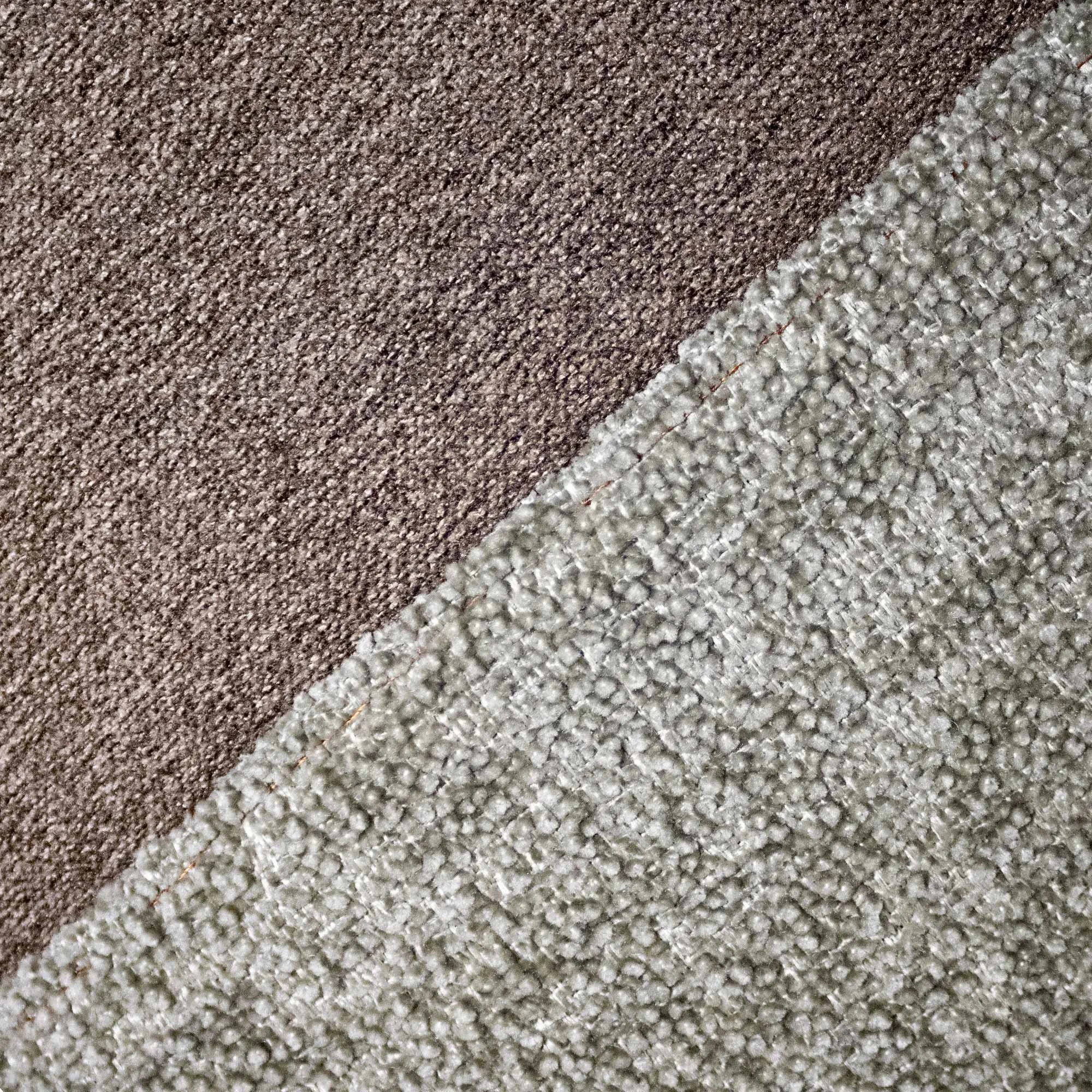 AIRE_02 brown and olive textile cushion with minimalist white embroidered line design