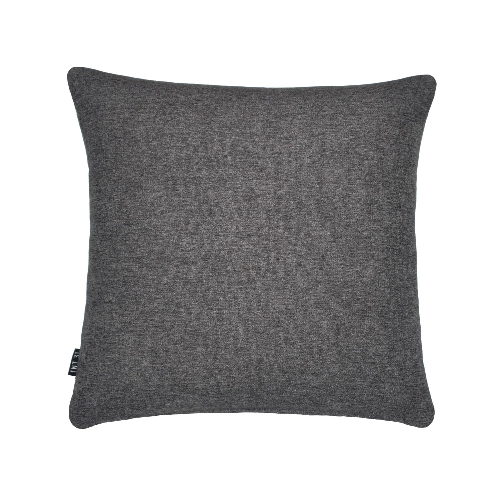 AIRE_03 grey and black textile cushion with minimalist white embroidered line design