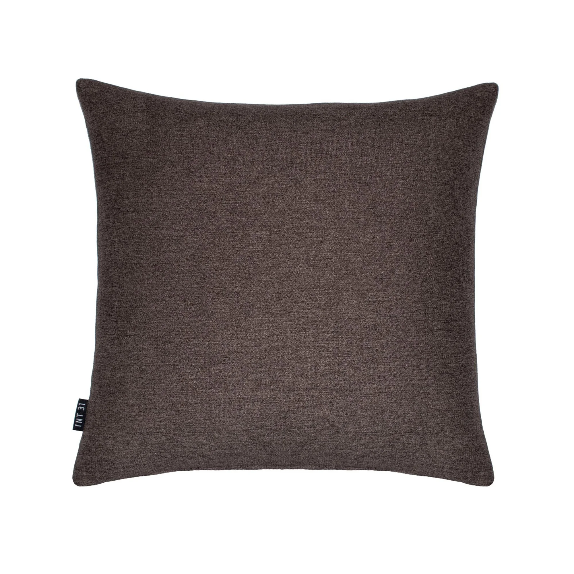 AIRE_02 brown and olive textile cushion with minimalist white embroidered line design