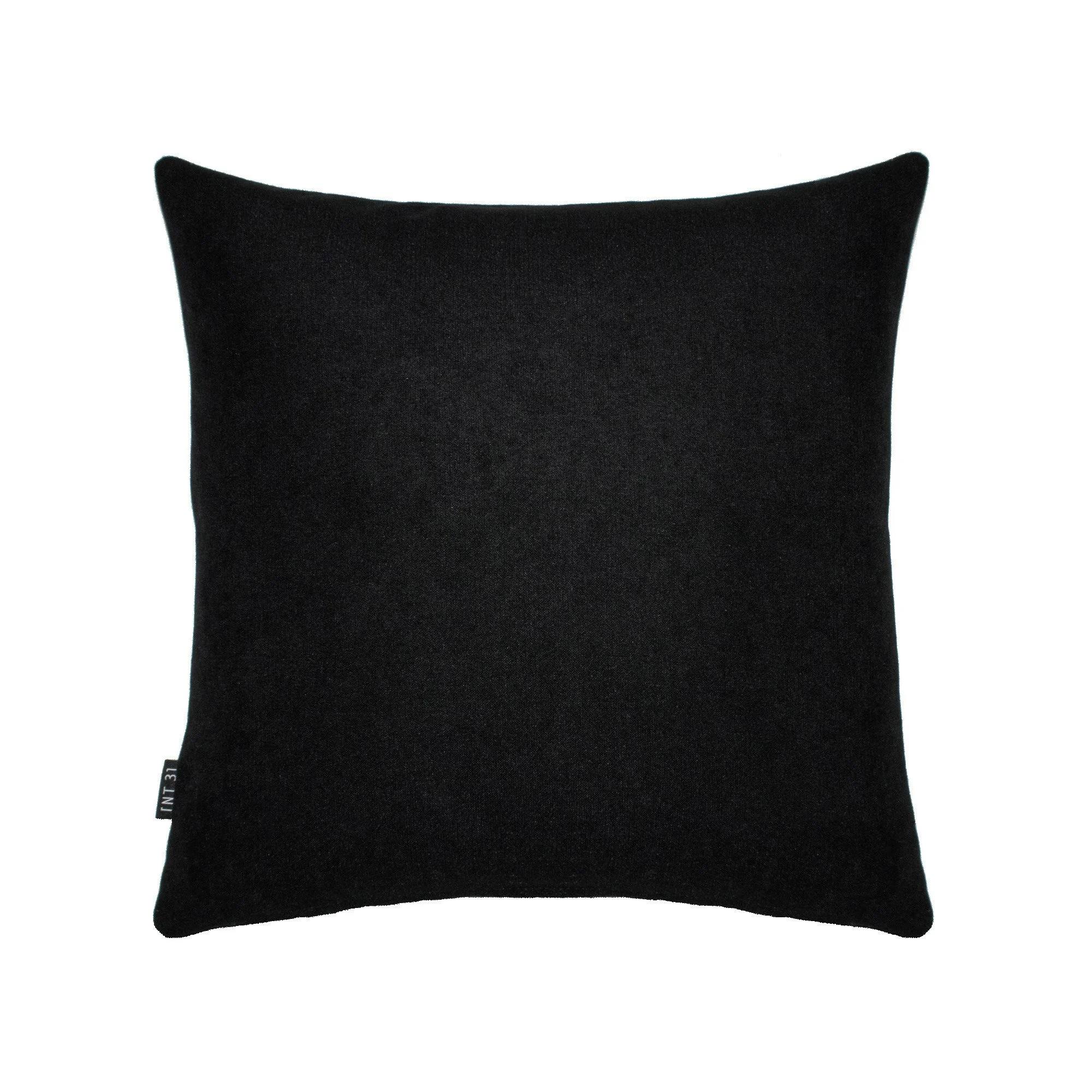 LUAR_01 decorative cushion in black and grey textile with light grey circular embroidery detail