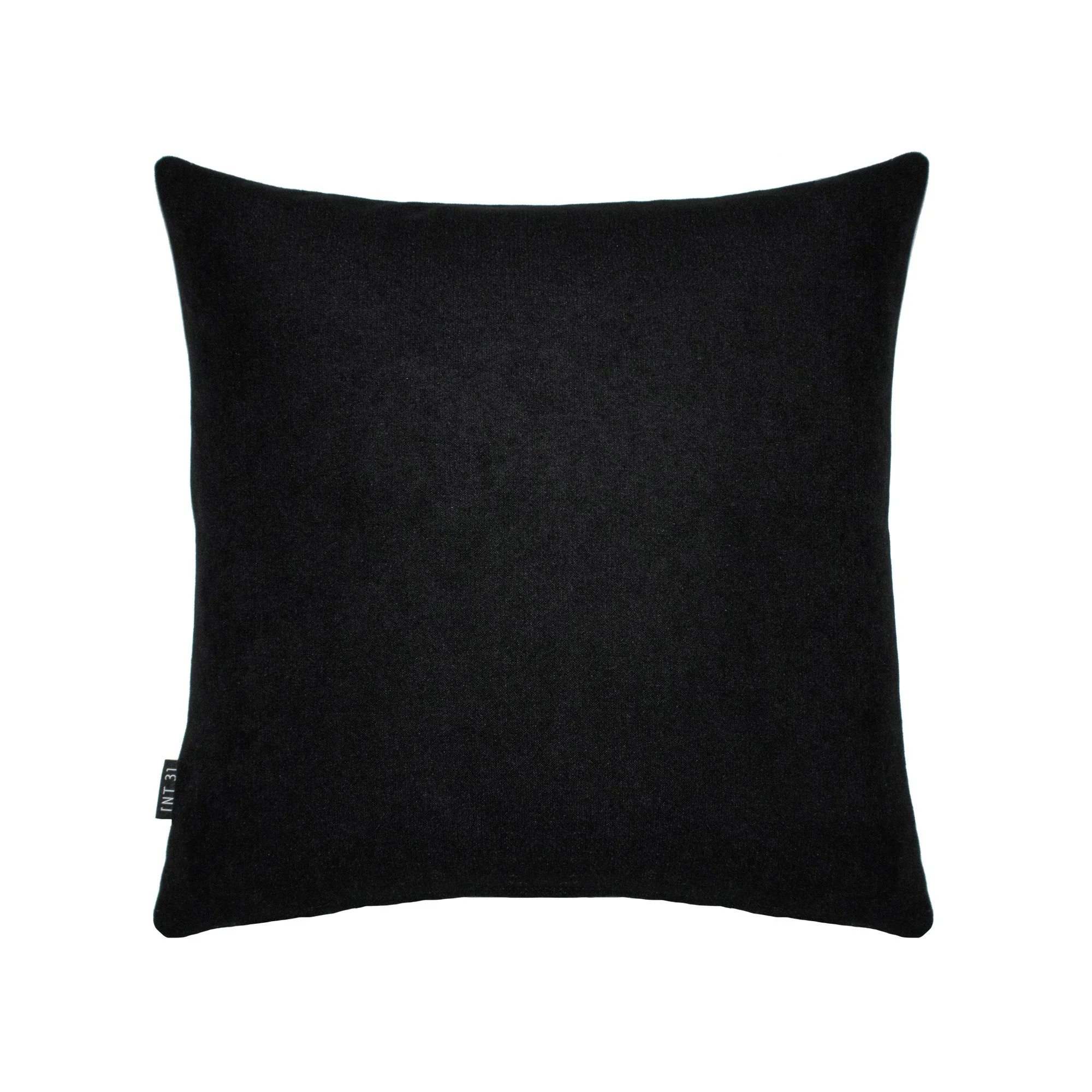 USKO_03 decorative cushion in grey and black textile with light grey leather panel and white abstract embroidered detail