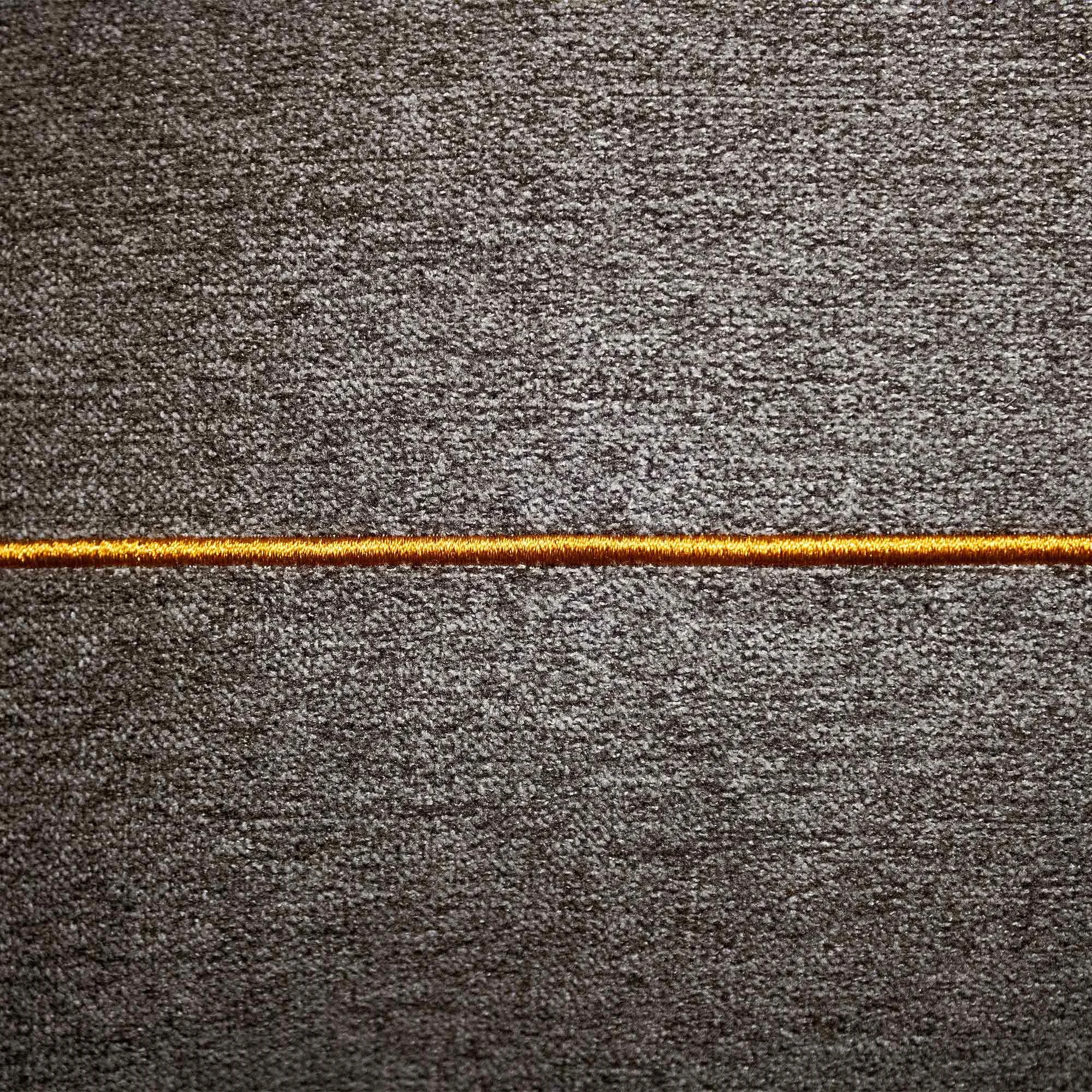 ELAMA_03 decorative cushion in dark brown and sepia textile with central brown leather panel and rust brown stitched line detail