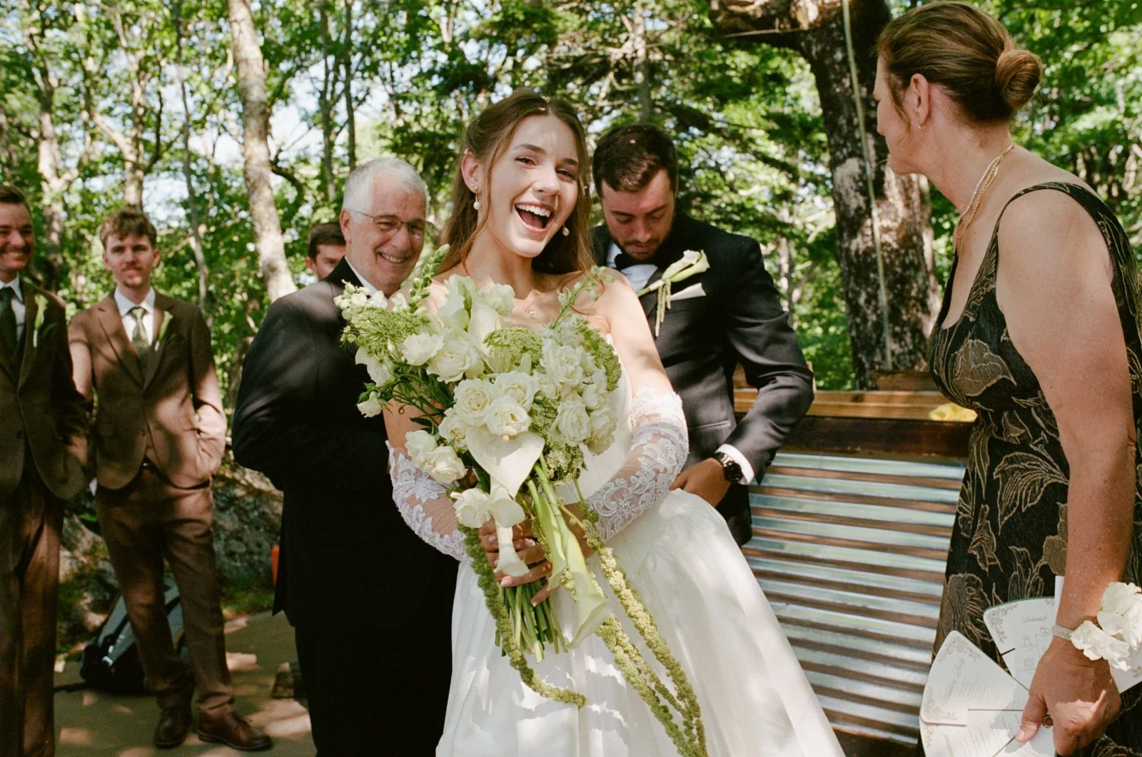 Bride happy on her wedding day on film