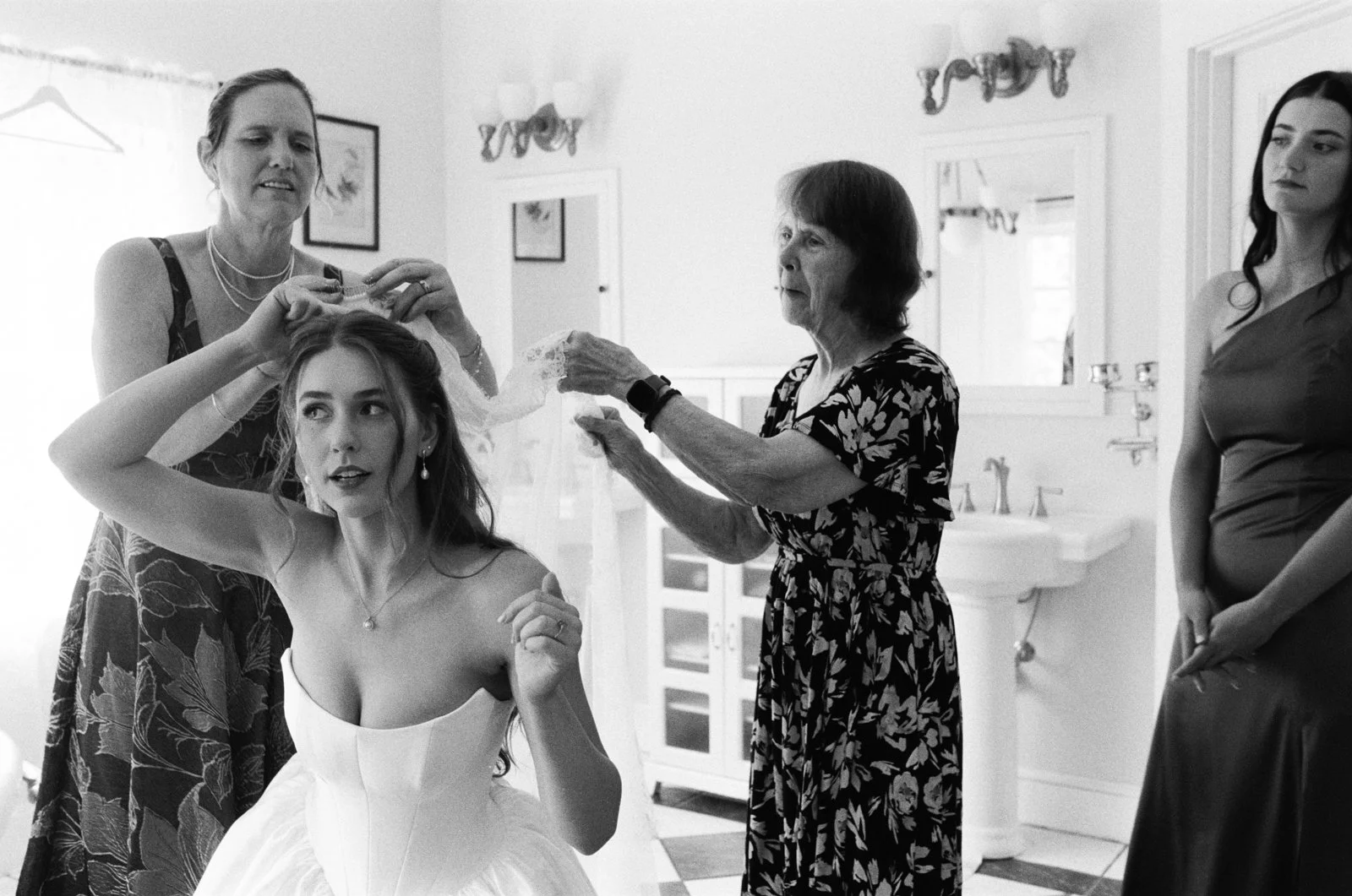 Twickenham House and Hall, West Jefferson bride getting ready on film
