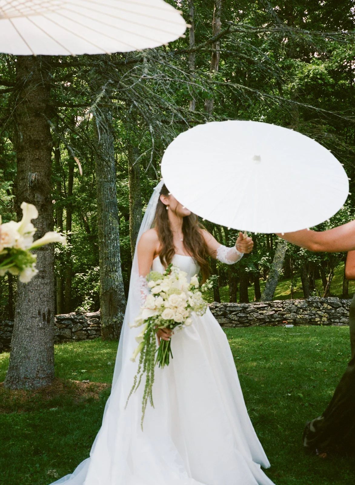 Bride with parasol on film