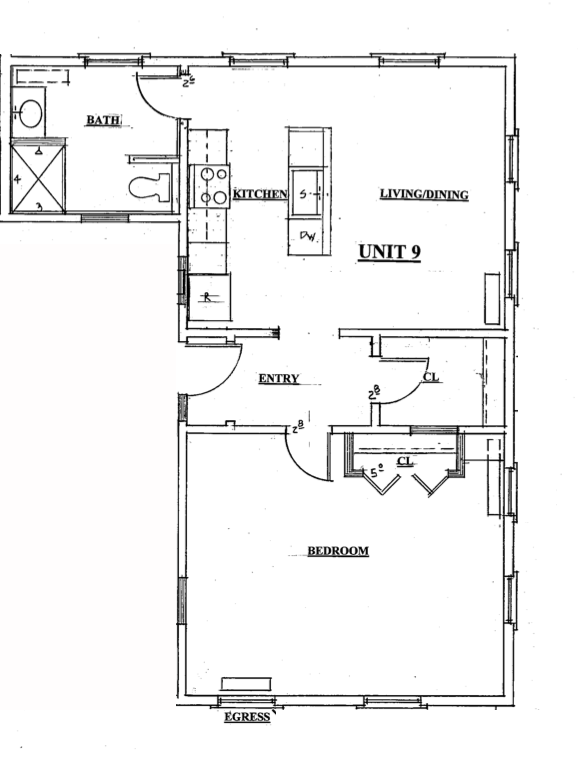 Unit 9: Second floor 1 bedroom