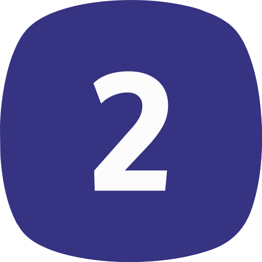 Number two icon with a blue rounded square background.
