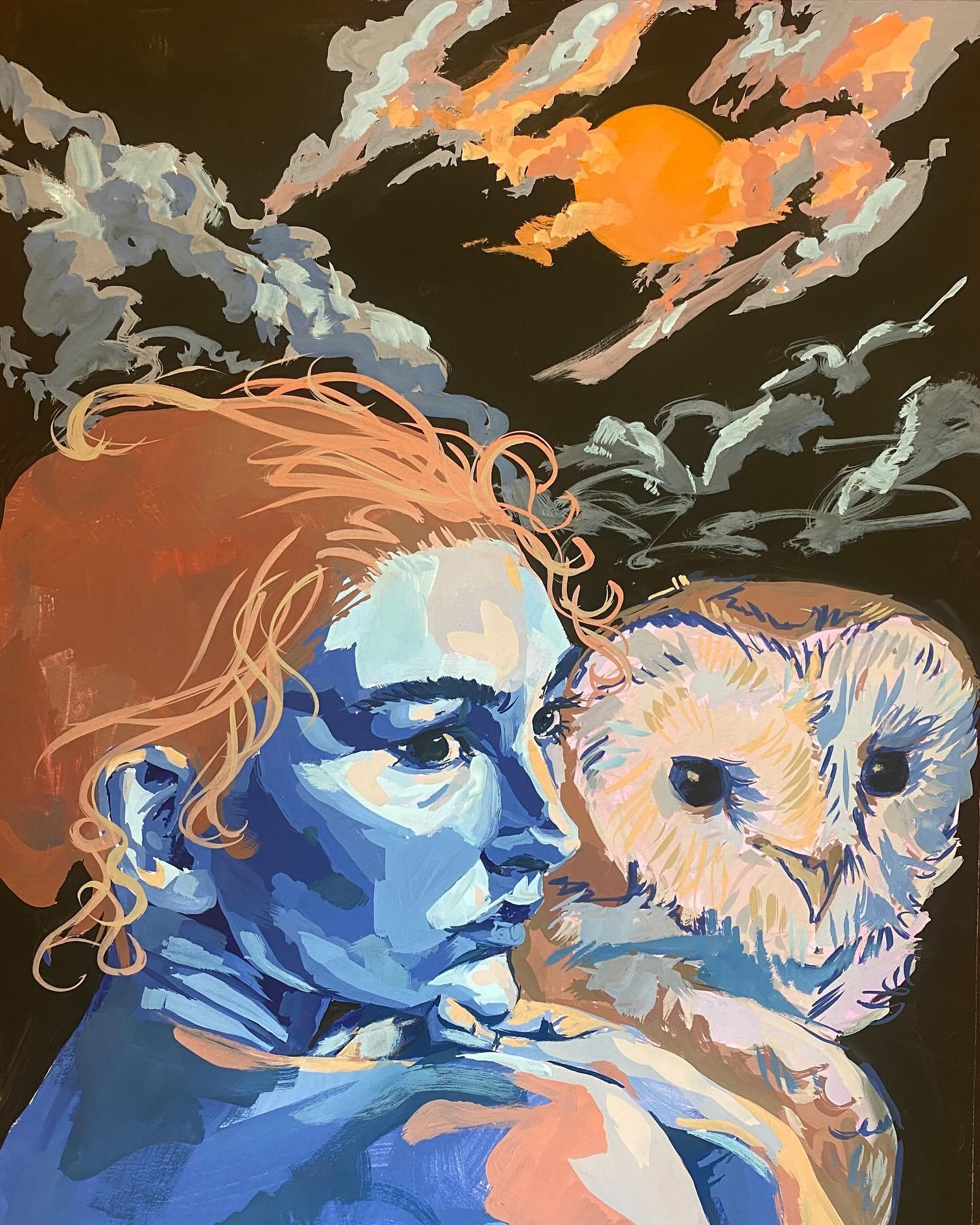 playing around with gouache 🦉🌘🪐