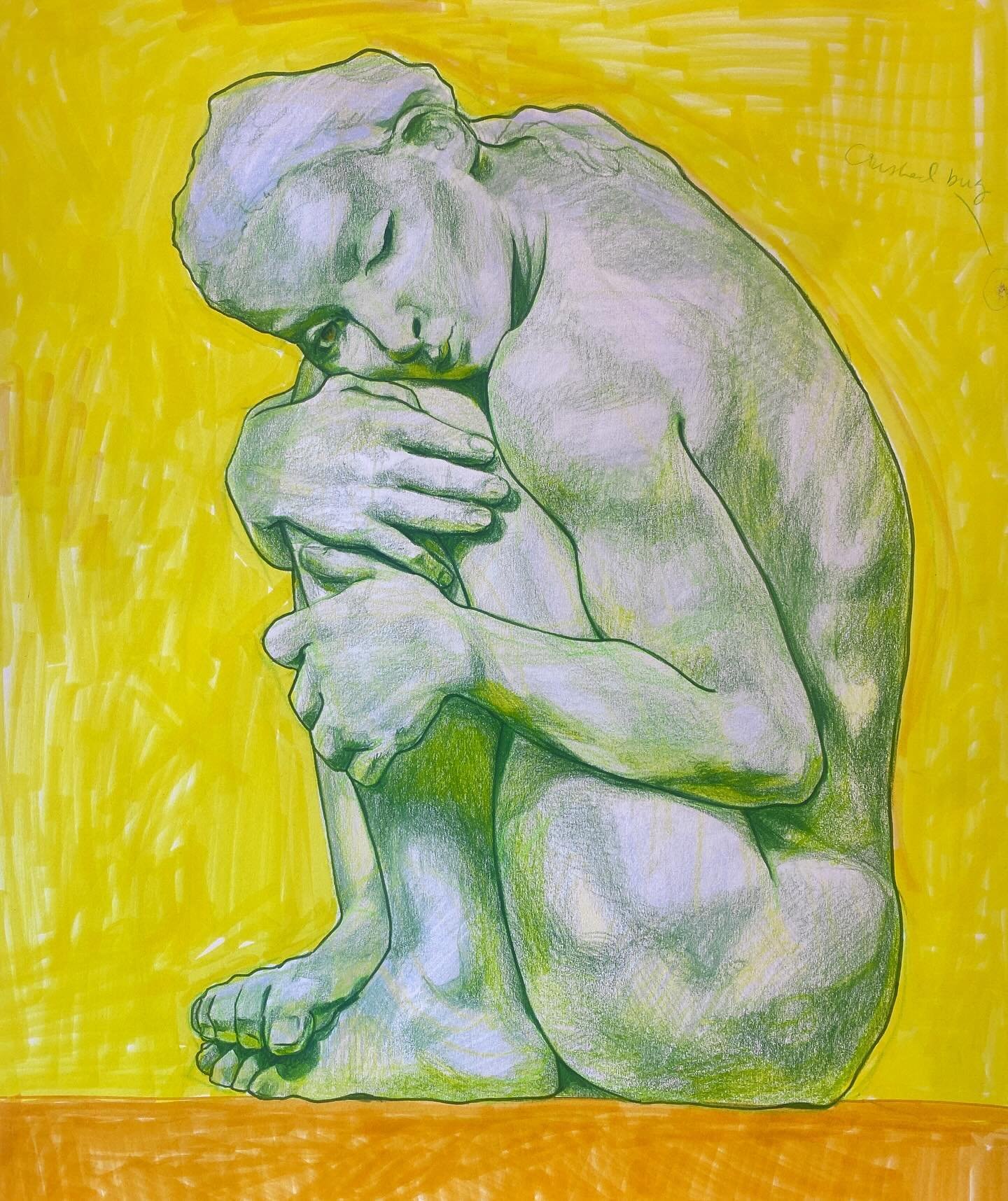 figure study with colored pencil💚⭐️🍊🌲