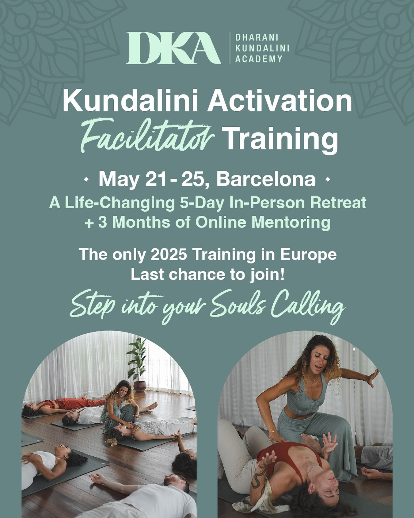KUNDALINI ACTIVATION TRAINING 📍 May 21 - 25 | Pineda de Mar, Barcelona

A Life-Changing 5-Day In-Person Retreat 🐉 ✔ Accommodation &amp; meals included ✔ Immersive energy activation &amp; facilitator training ✔ Deep spiritual connection in a powerfu