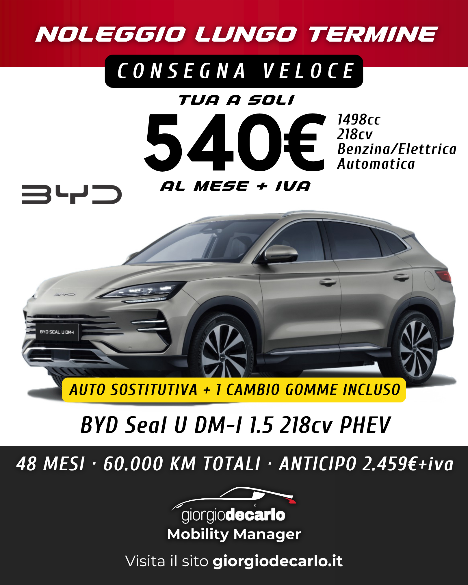 NOLEGGIO LUNGO TERMINE - BYD SEAL U DM-I 1.5 218CV