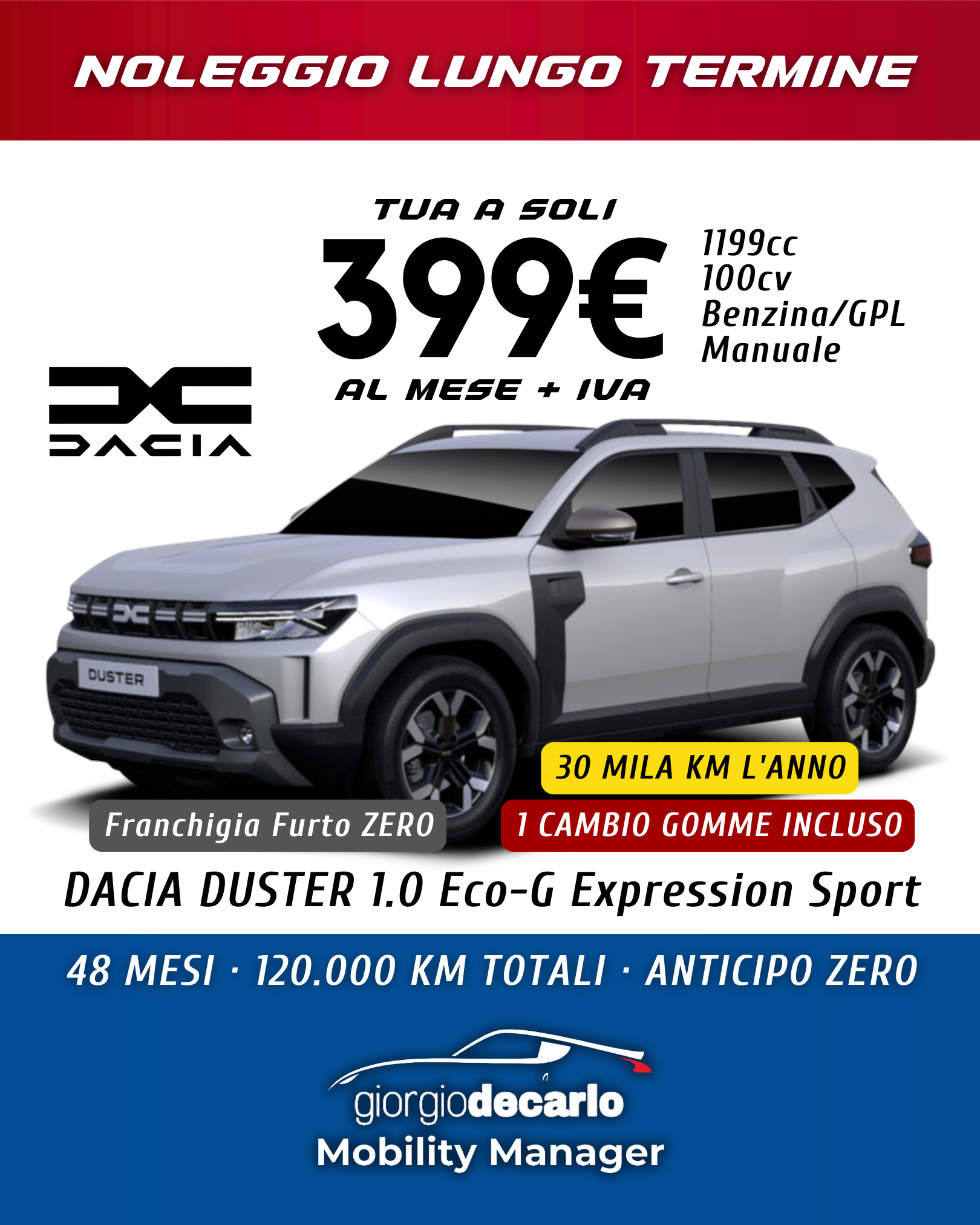 NOLEGGIO LUNGO TERMINE - Dacia Duster 1.0 Eco-G Expression Sport