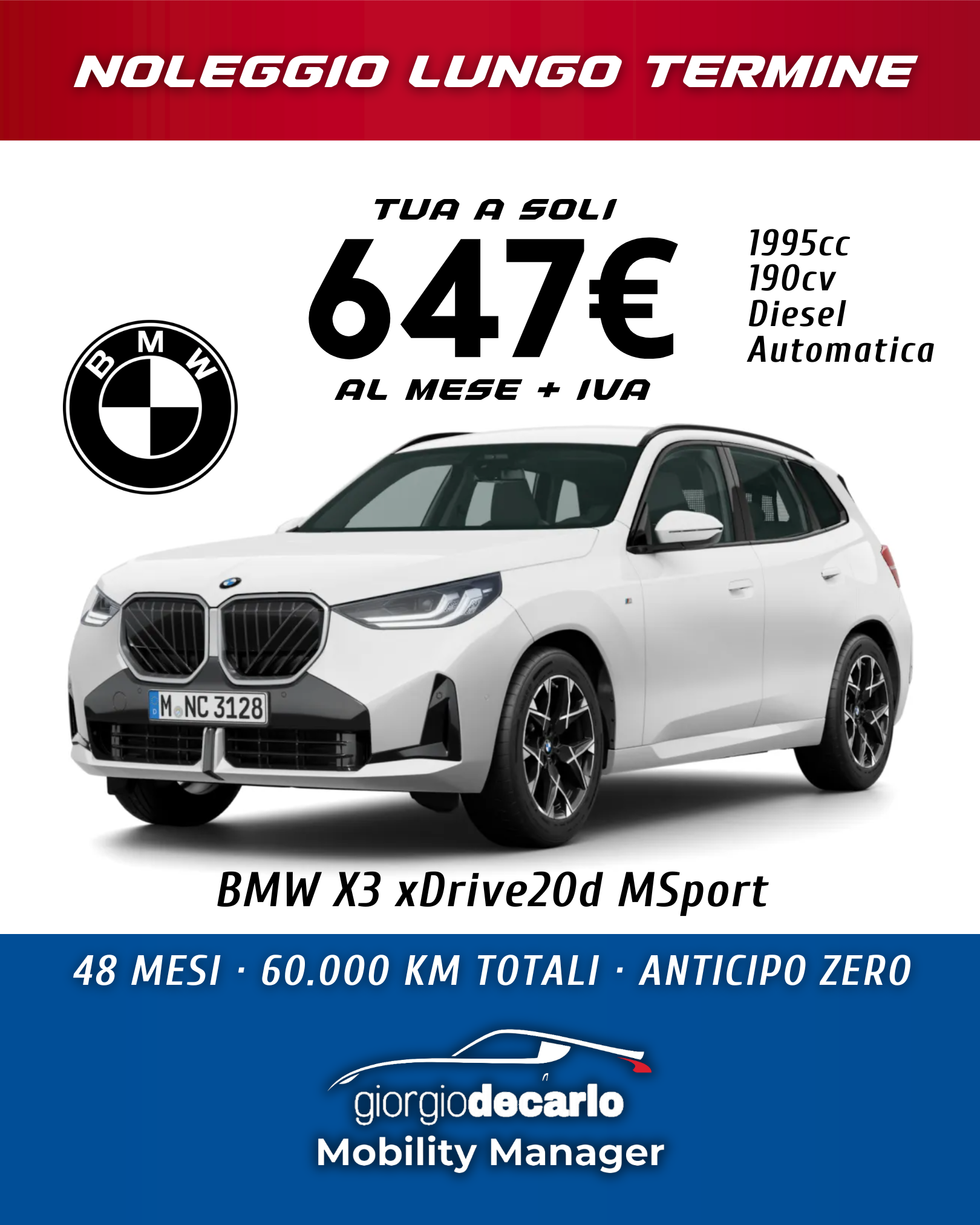 NOLEGGIO LUNGO TERMINE - Bmw X3 xDrive20d Msport