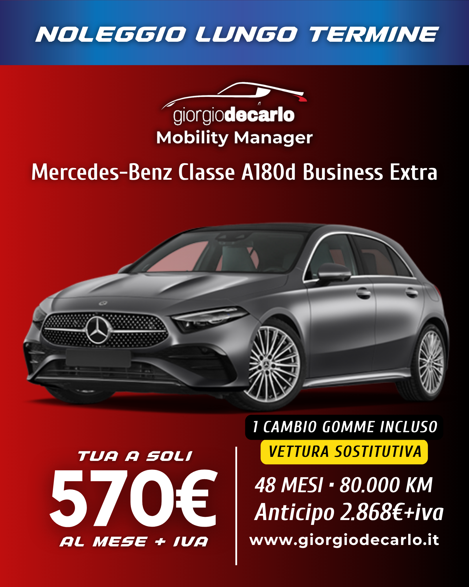 NOLEGGIO LUNGO TERMINE - Mercedes Benz Classe A180d
