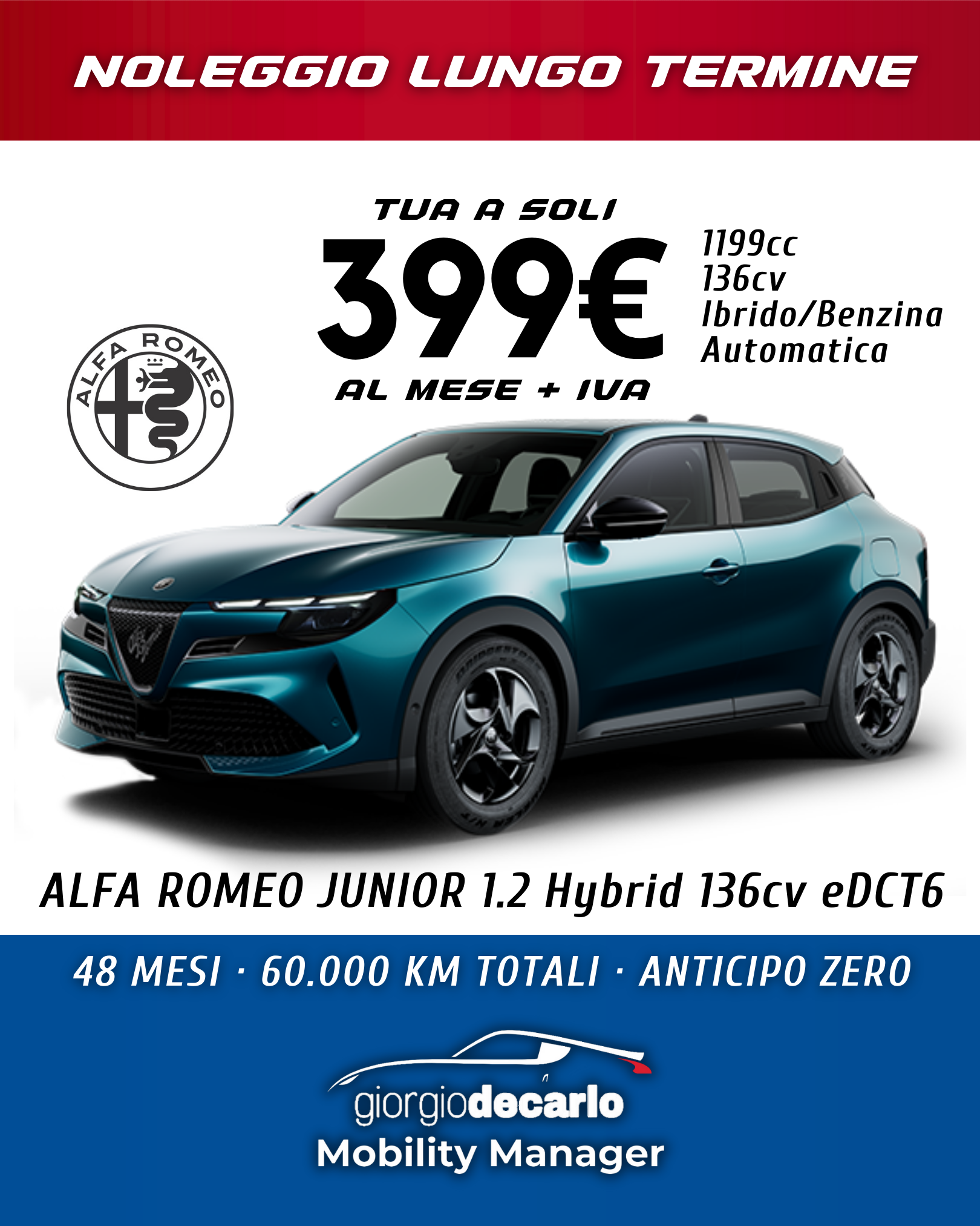 NOLEGGIO LUNGO TERMINE - Alfa Romeo Junior 1.2 Hybrid 136cv eDCT6