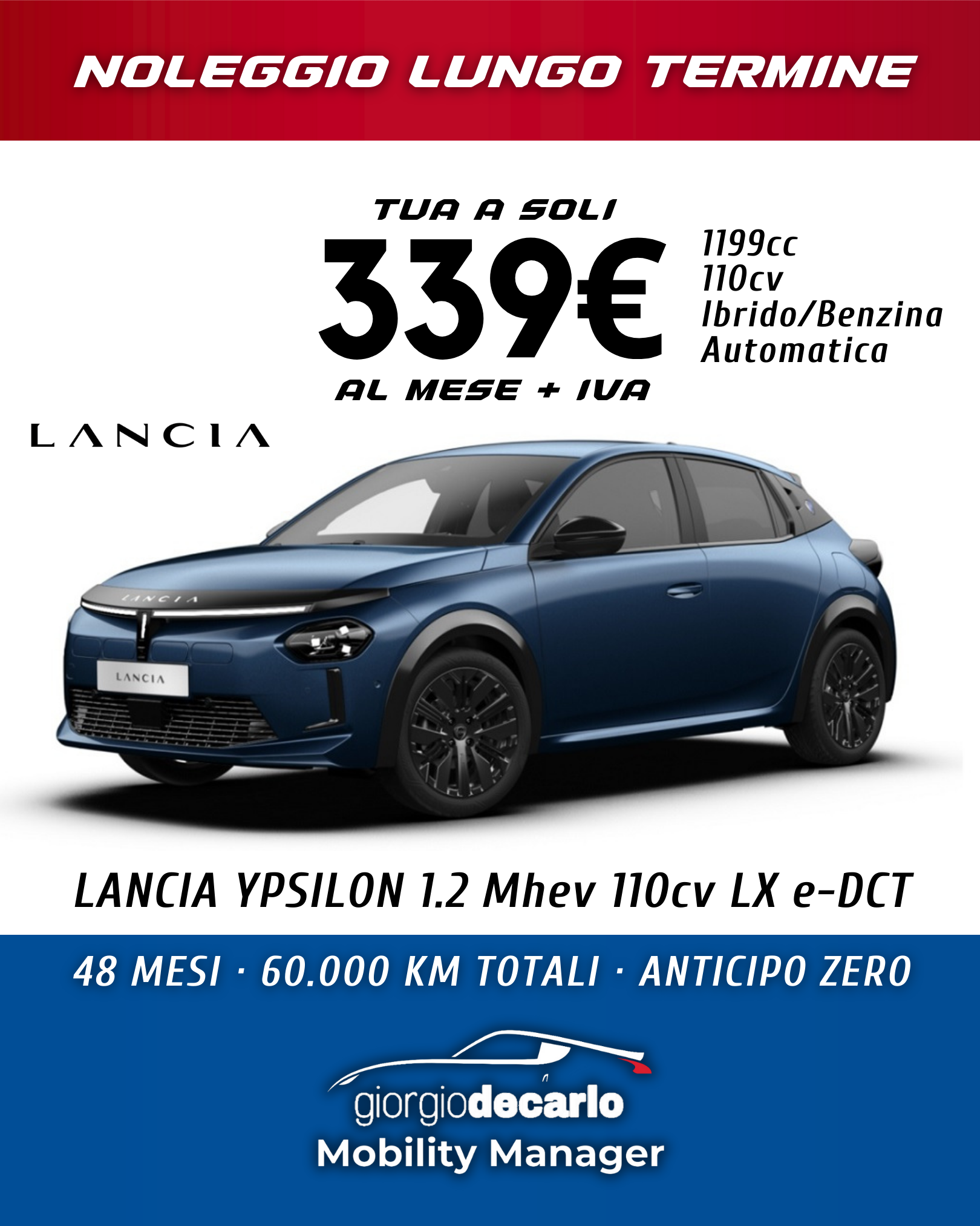 NOLEGGIO LUNGO TERMINE - Lancia Ypsilon 1.2 Mhev 110cv LX e-DCT