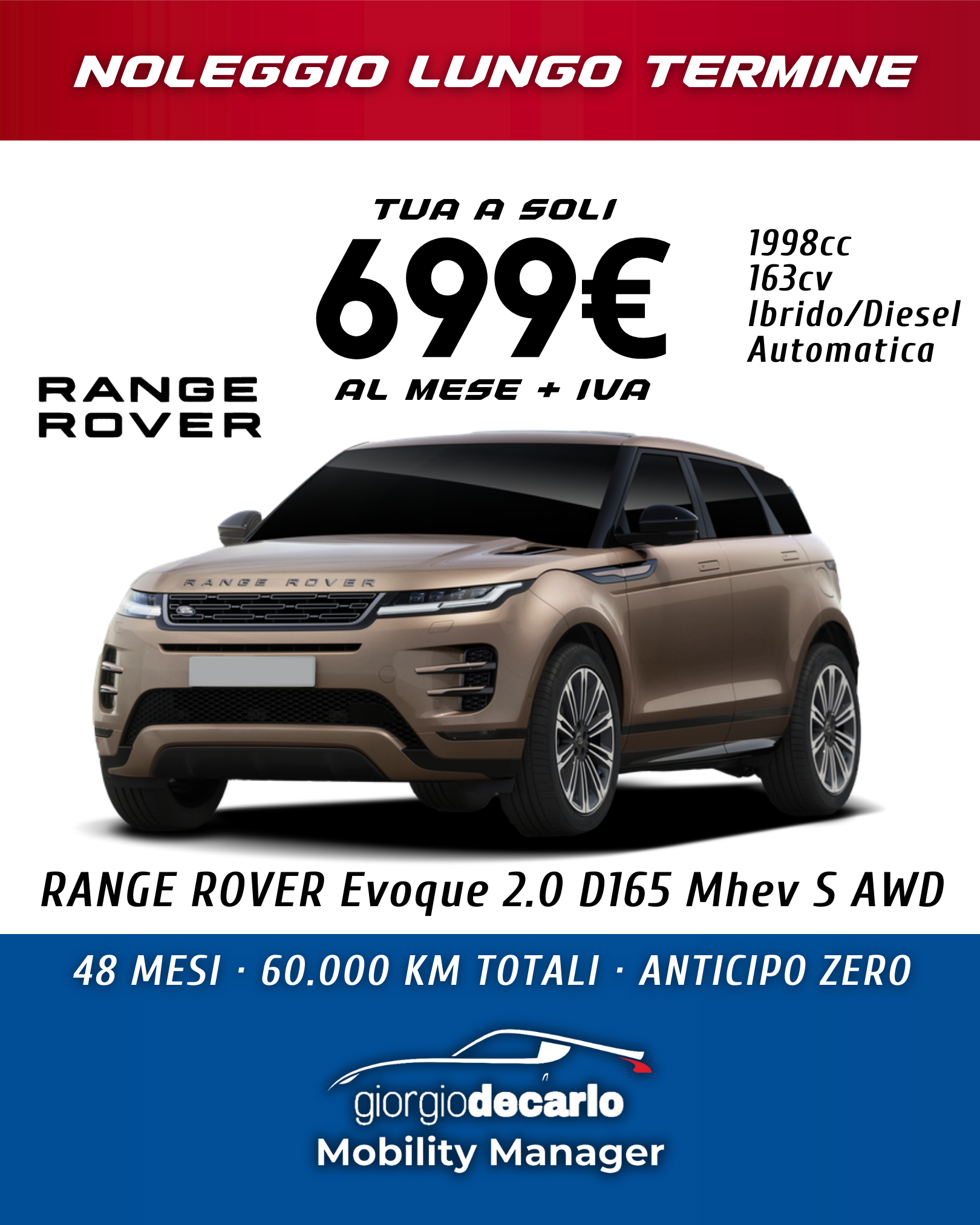 NOLEGGIO LUNGO TERMINE - Range Rover Evoque 2.0 D165 Mhev S AWD