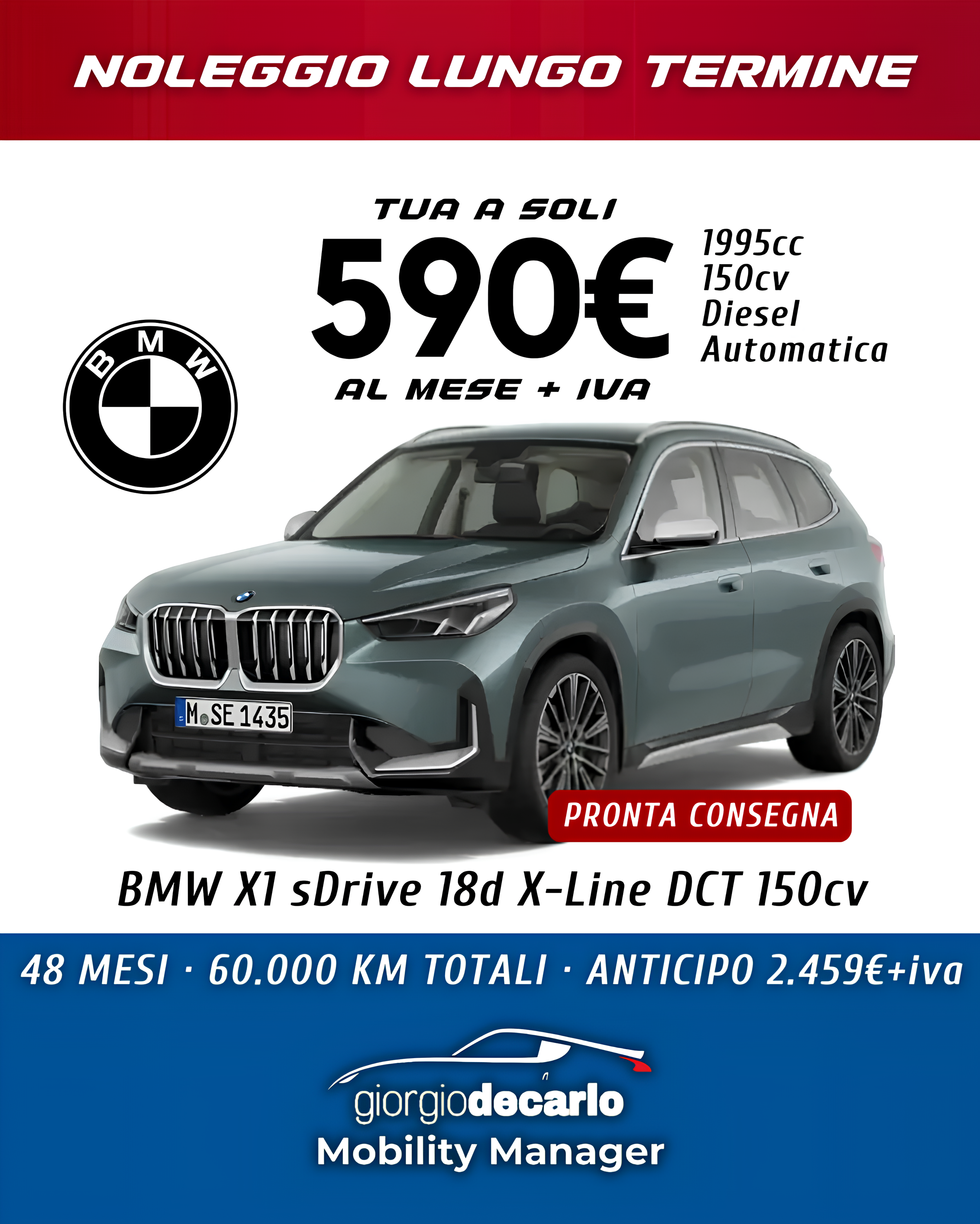 NOLEGGIO LUNGO TERMINE - Bmw X1 sDrive 18d X-Line DCT 150cv