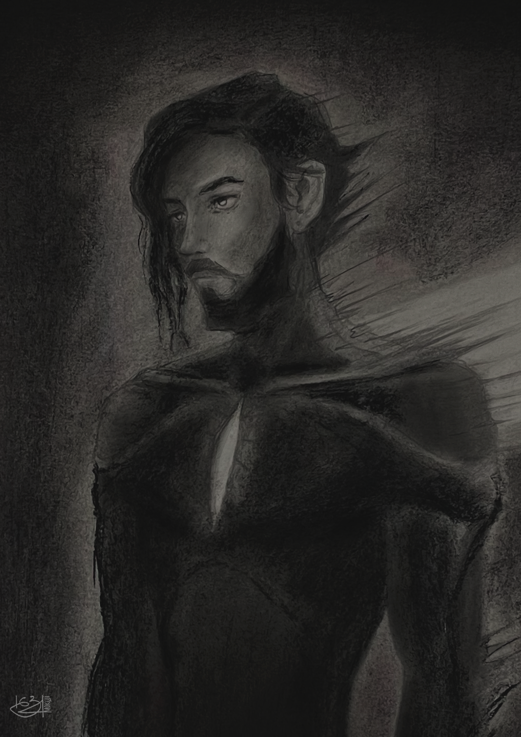 Shineー 42 x 60 cm. ー Graphite, Charcoal and Pastel On Paper ー Aug. 2022