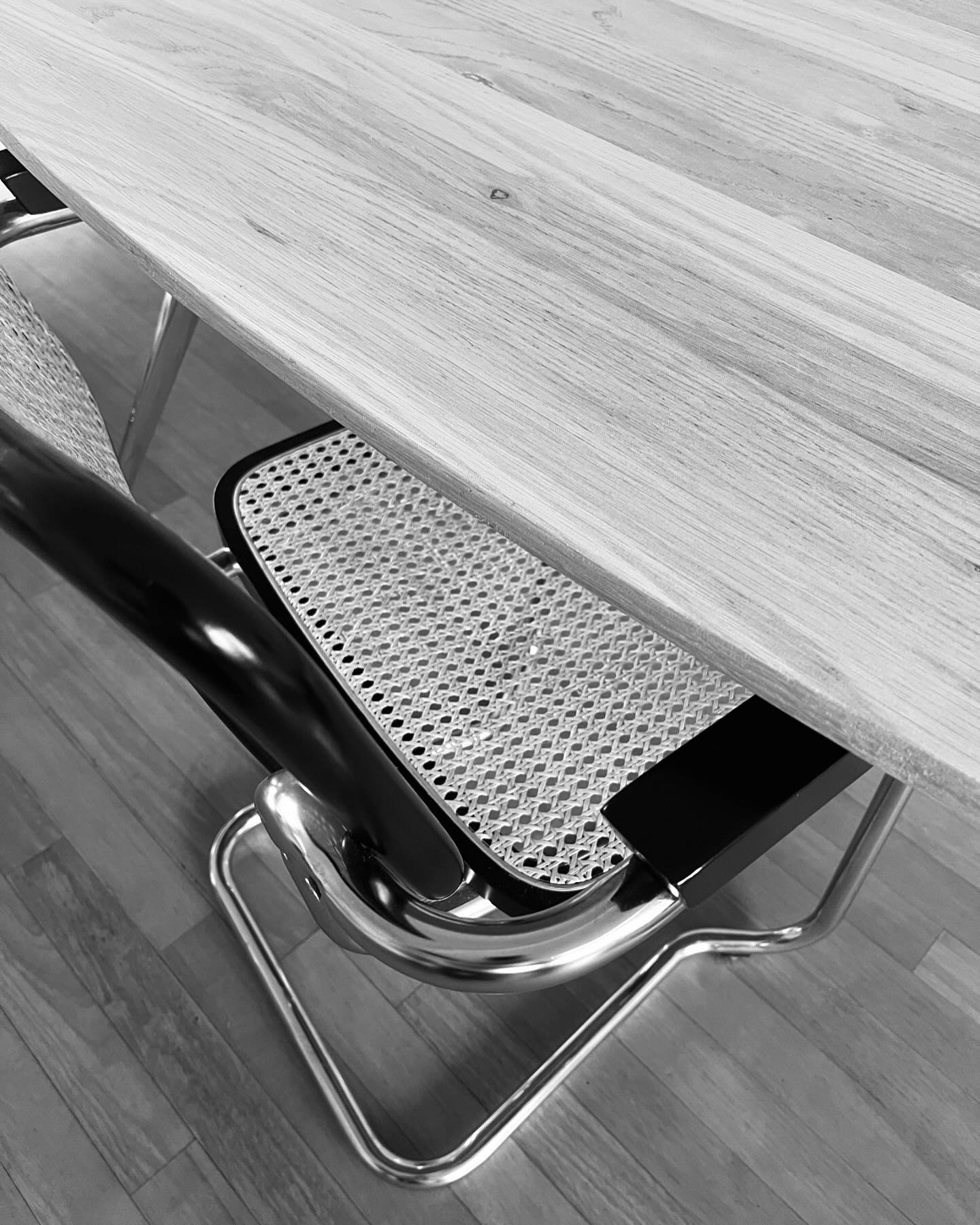 Oak dining table with chrome base, design by Lindholm