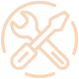 Icon of a spanner and screwdriver crossed inside a circle.