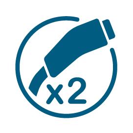 Icon of a EV charger plug with 'x2' indicating there are two plugs available on the Voqa one EV charger