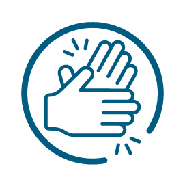 Icon with two hands brushing each other off in an up and down motion symbolising that the Voqa One EV charger is a 'hands off' solution for owners and staff - meaning that it does not require staff interaction - it is self managing.