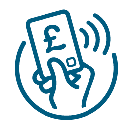 Icon of a hand holding a bank card that is capable of paying via contactless payment