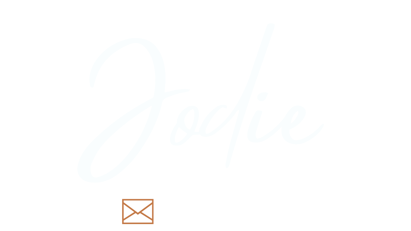 Stylized text reading "Jodie" with a small envelope icon and the word "FOUNDER" below it.