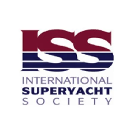 Logo of International Superyacht Society with initials ISS in maroon and navy blue, and the words 'International Superyacht Society' below.