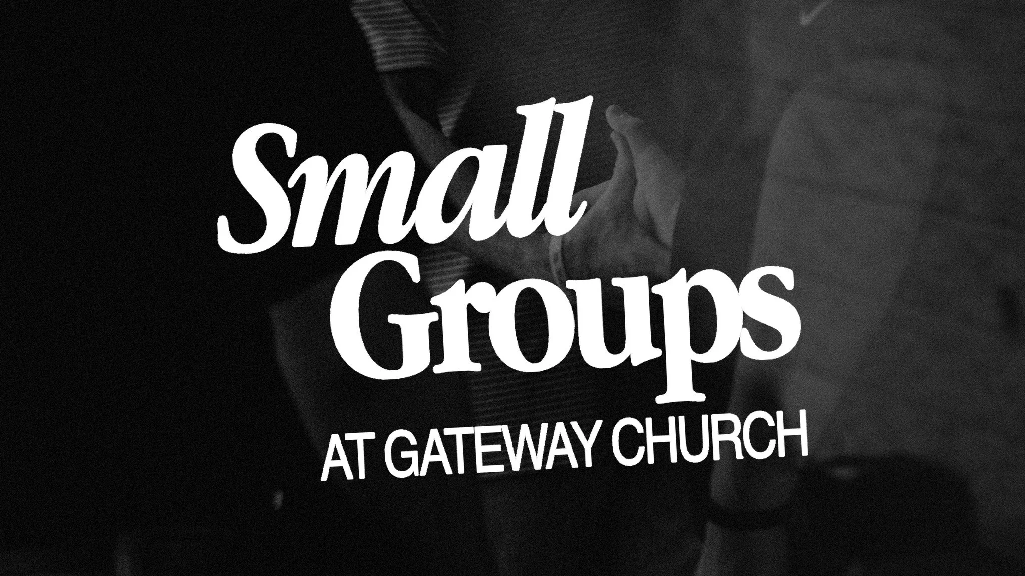 A group of diverse people in small groups having conversations at an indoor social event, with the words 'small Groups' prominently displayed at the top.
