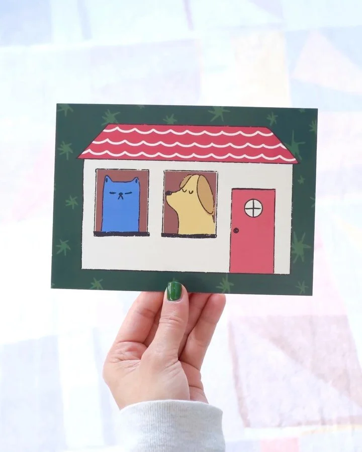 Ah yes, almost a month late but here they are! My print + sticker club rewards for December 💫

As usual, these were inspired by my little (big) animal family. This month I made a postcard and and a matching sticker to go along with it. These will be