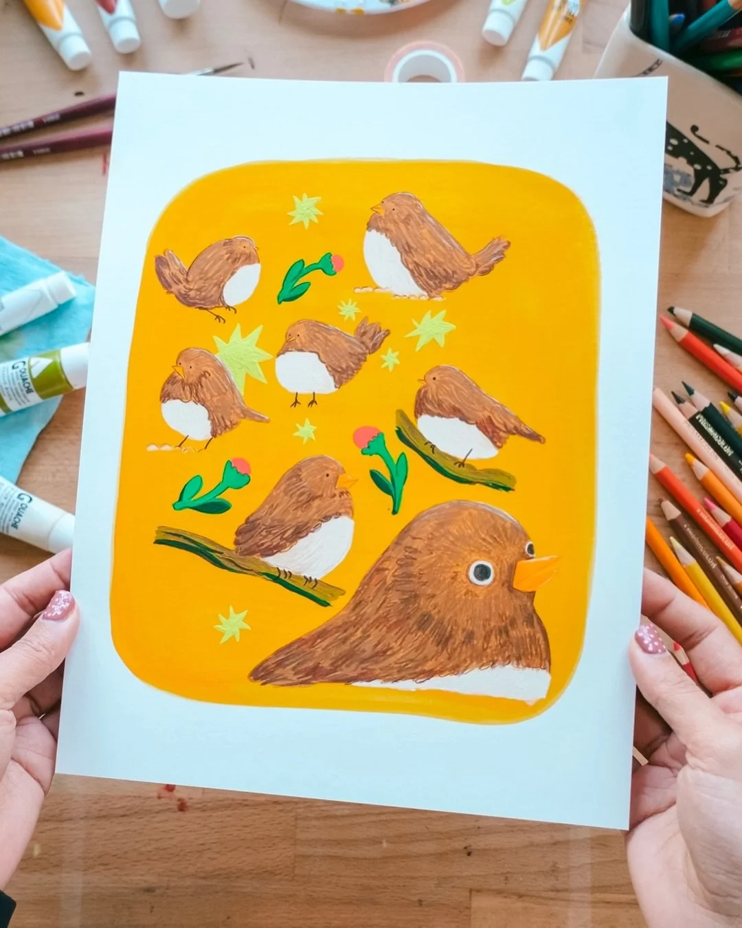 FEBRUARY patreon rewards 🌟 made with gouache and colored pencils and turned into a postcard + sticker sheet combo for my lovely mail club members. There&rsquo;s a link in my bio if you&rsquo;d link to join 🌸