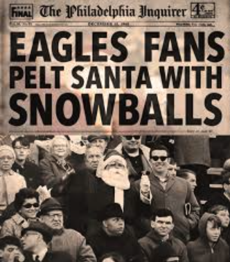 eagles fans pelt santa with snowballs