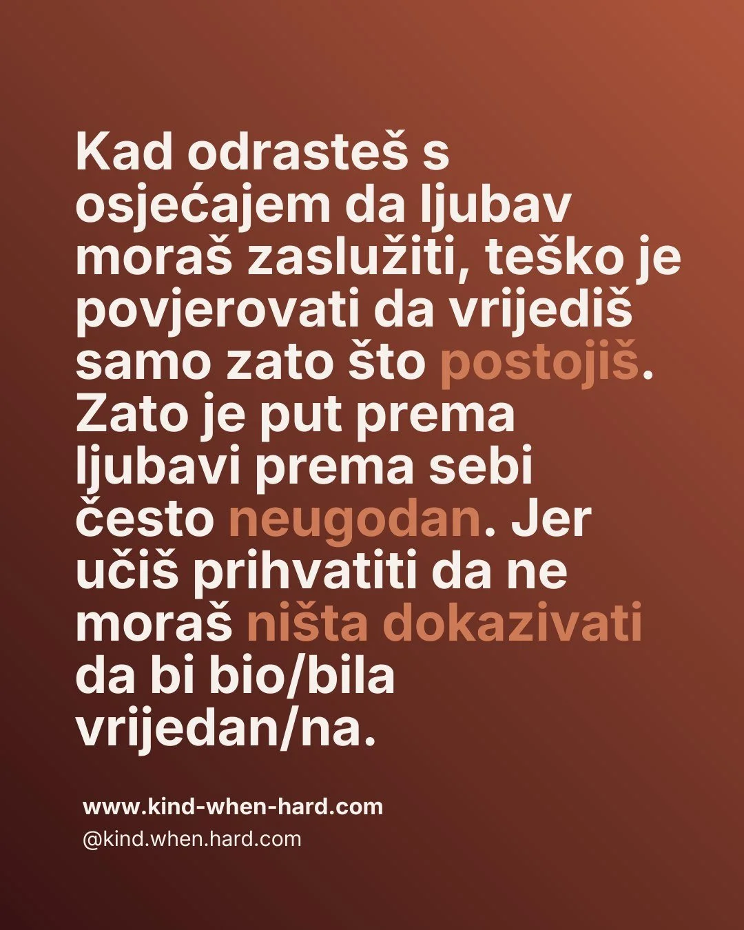 Vođena meditacija "Loving Yourself in Tough Moments" 

Ova nježna meditacija poziva te da ostane&scaron; prisutan/na s emocionalnom nelagodom umjesto da je poku&scaron;ava&scaron; popraviti ili izbjeći. Kroz dah, suosjećanje i jednostavnu s