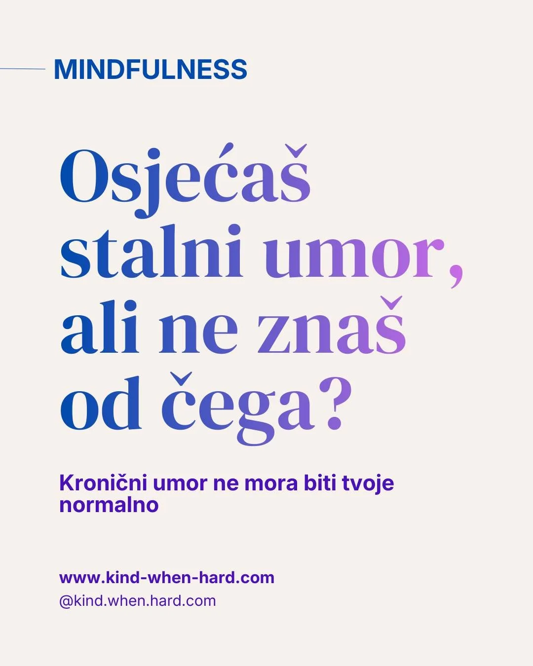 Ponekad je te&scaron;ko u svemu vidjeti lekciju i priliku. Nekad jednostavno želimo da nas ne&scaron;to boli i da ne moramo ne&scaron;to učiti iz toga. 
Kronični umor vrlo je uporan, &scaron;to govori da se ipak iza njega krije neka poruka. 
Govorim 