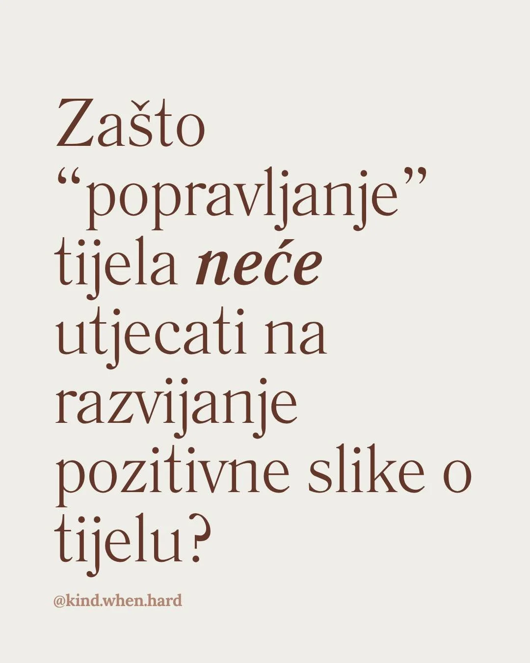 Ako želi&scaron; nastaviti razgovor o tome kakva je tvoja slika o tijelu i u kojem se smjeru razvija, tu sam. Javi mi se u poruke i dijelim s tobom neka od glavnih reflektivnih pitanja kako može&scaron; početi uočavati kakav je tvoj odnos s tijelom. 