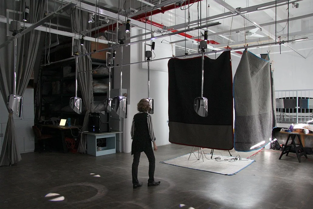 Photo of Michelle Jaffé in Wappen Field installation in her studio