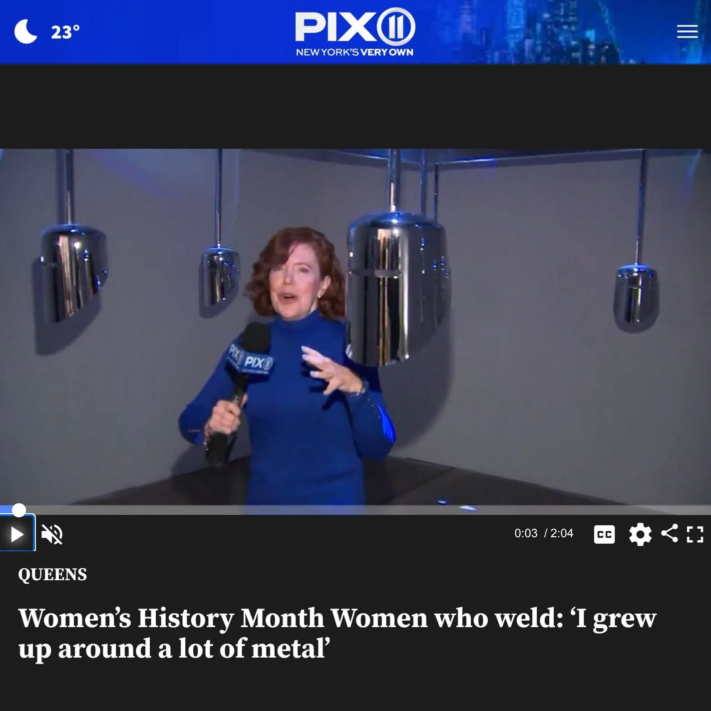 Screenshot of PIX 11 video of host Magee Hickey in Wappen Field